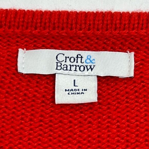 Croft & Barrow red crew neck Christmas sweater with white tree and pearls size L - Picture 14 of 15